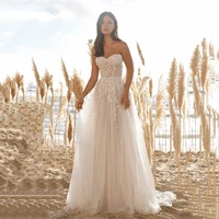 sweetheart a line boho wedding dresses 2022 beading pearls sleeveless beach tulle elegant bride gowns plus size vestido de noiva