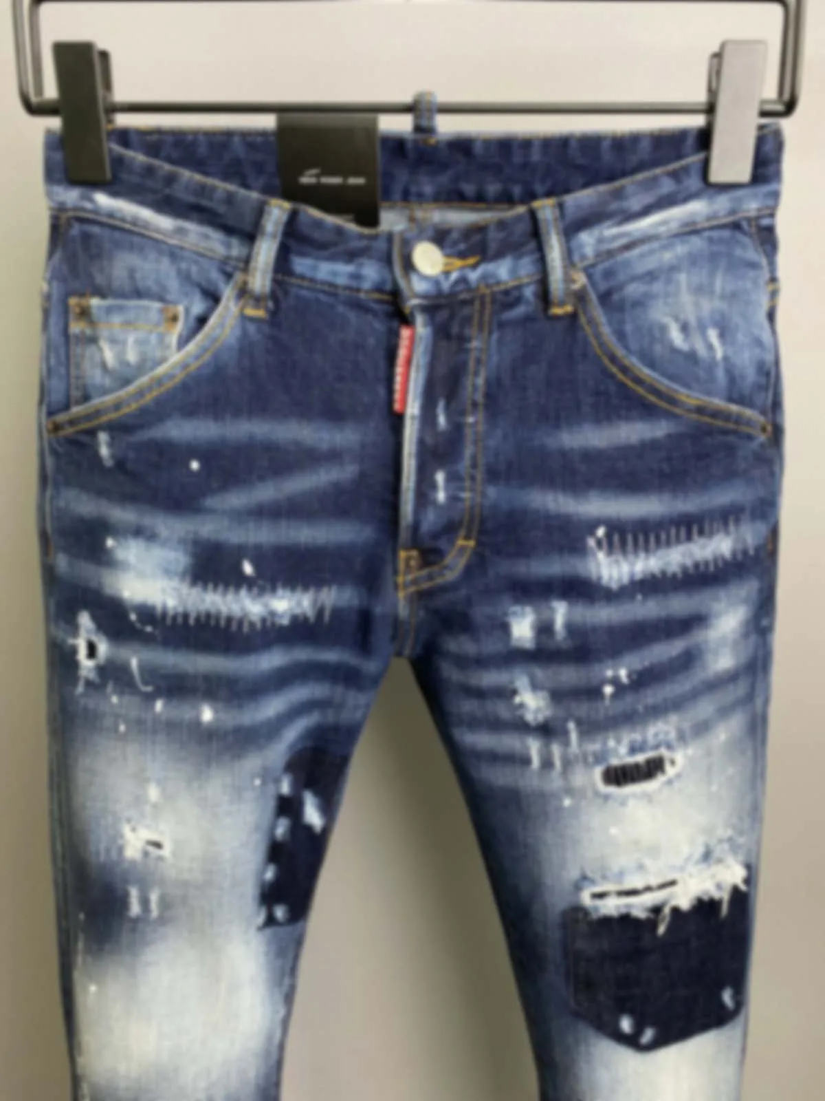 2023 Trendy New D2 Jeans Men's Slim Fit Elastic Feet Versatile Men's Embroidery Label Simple and Fashionable