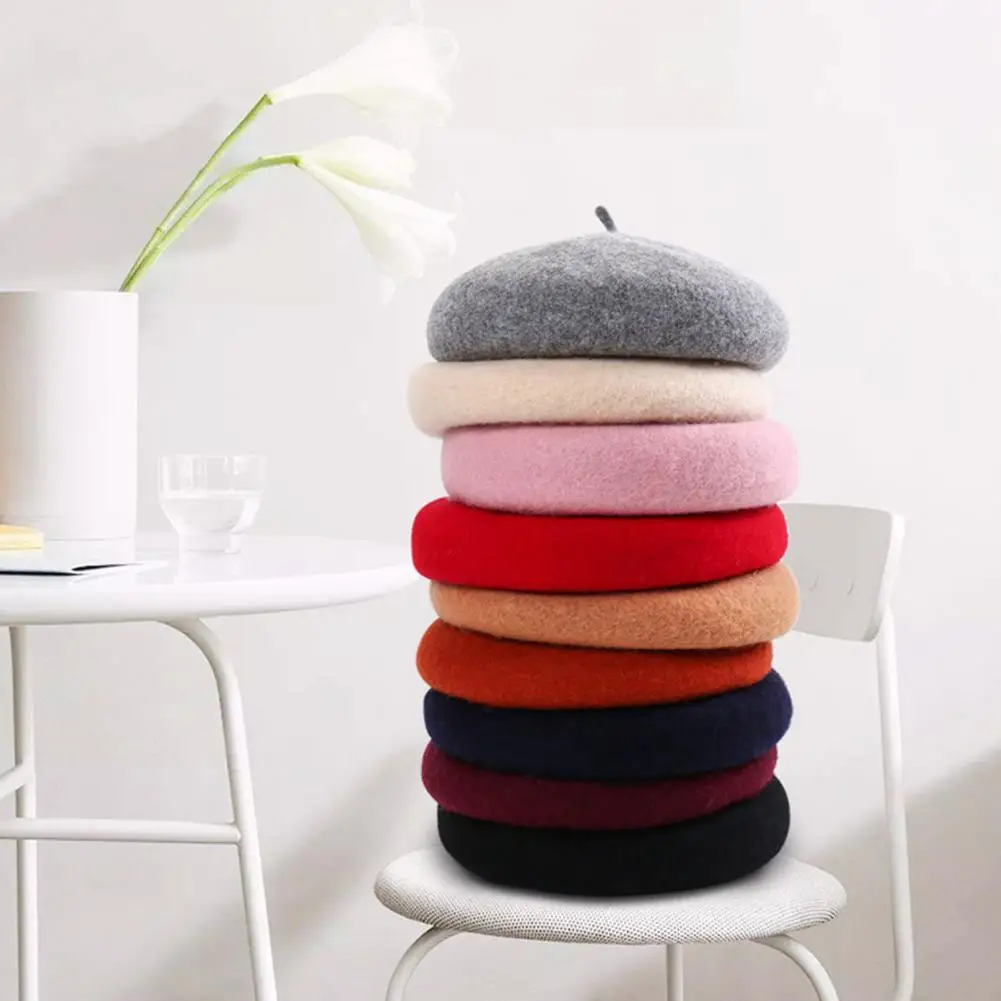 

Stylish Girls Beret Solid Color Female Beret Cap Women Painter Hat Girls Cap