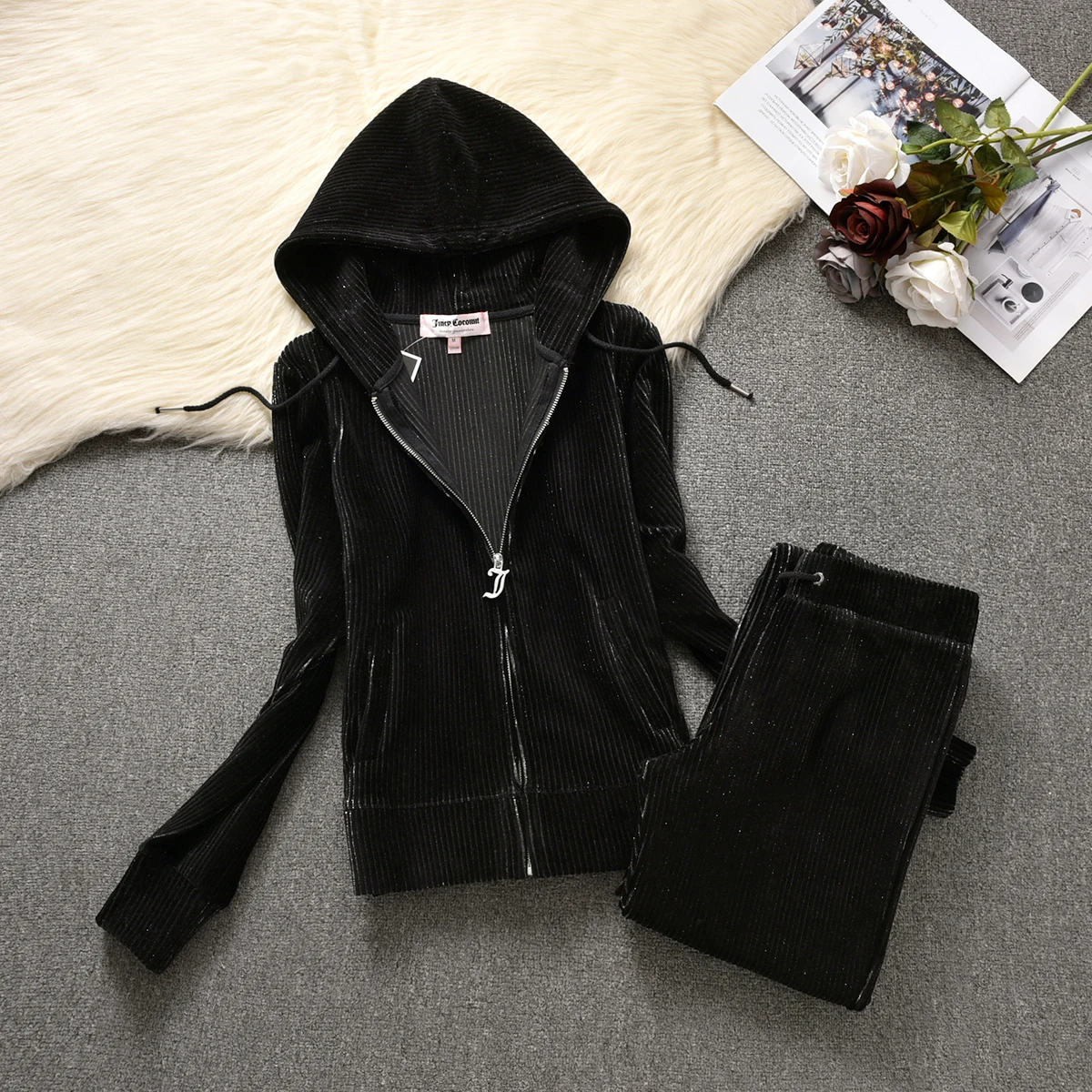 2025 Новый зимний бархатный спортивный костюм однотонный женский повседневный