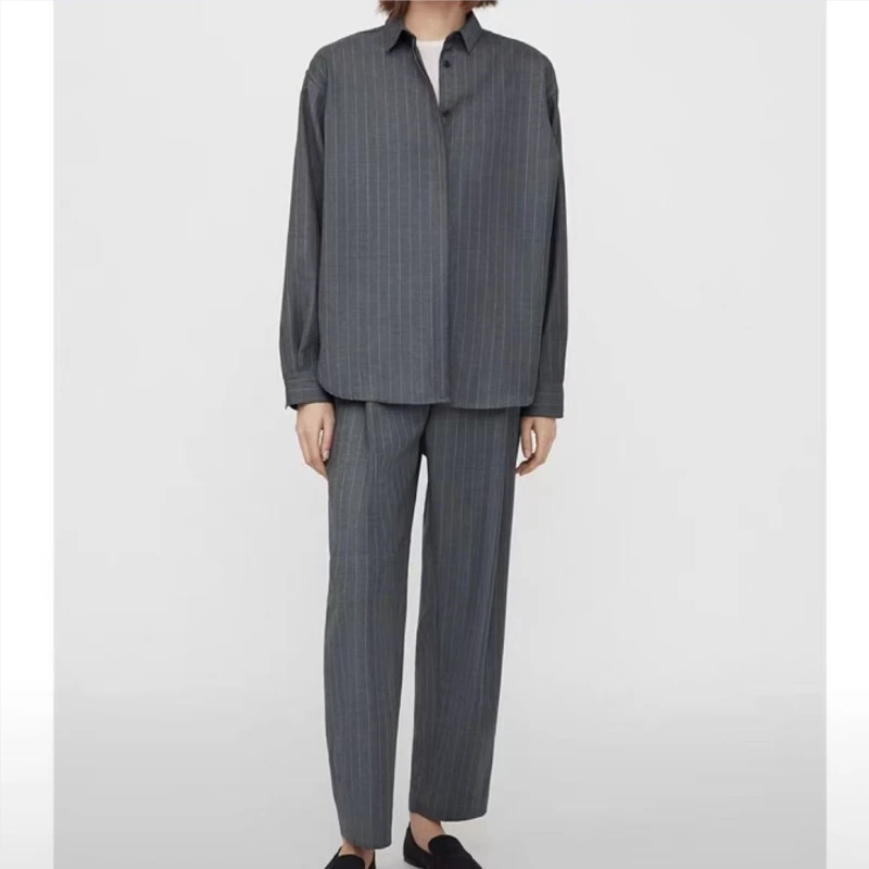 Nordic TT новый нишевый дизайн серая полосатая женская свободная рубашка с острым