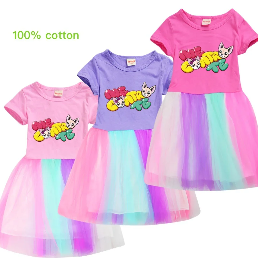 

Kids Dresses for Girls Cotton Me Contro Te Knee-Length A-Line Rainbow Lace Dress Cute Princess Costume Teenage Abiti Da Donna