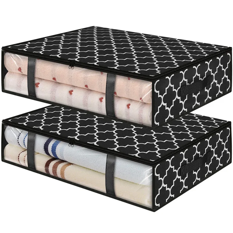 Household Non woven fabric storage bag Under the bed Storage Bins Foldable Clothes Quilt Storage box Transparent visual window