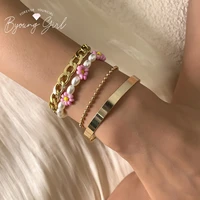 flower beads metal chain bracelet set bohemian colorful y2k aesthetic fashion bangle boho simple design gift for women jewelry