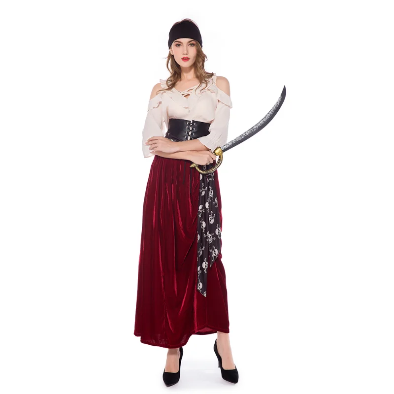 

Classic Caribbean Pirate Role Playing Game Costume Suit Adult Women Halloween Warrior Cosplay Carnival Fancy Party Dress Outfit