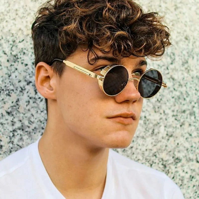 

Classic Gothic Steam punk Sunglasses Luxury Brand Designer High Quality Men Women Retro Round Metal Frame Sunglasses UV400