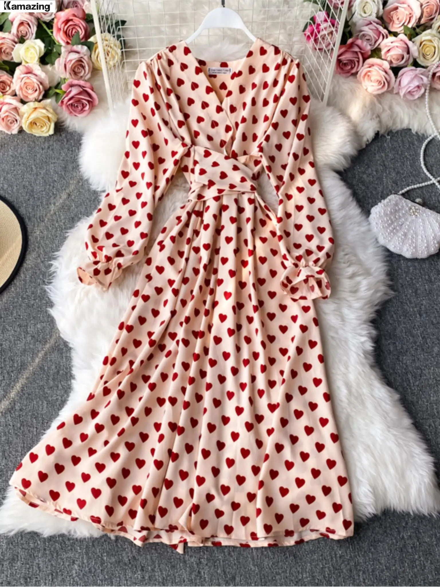 

Summer Casual Print Lace Up Slim Dresses Female Fashion Vintage V Neck Holiday Beach Robe Women Elegant Vestidos Autumn Clothes