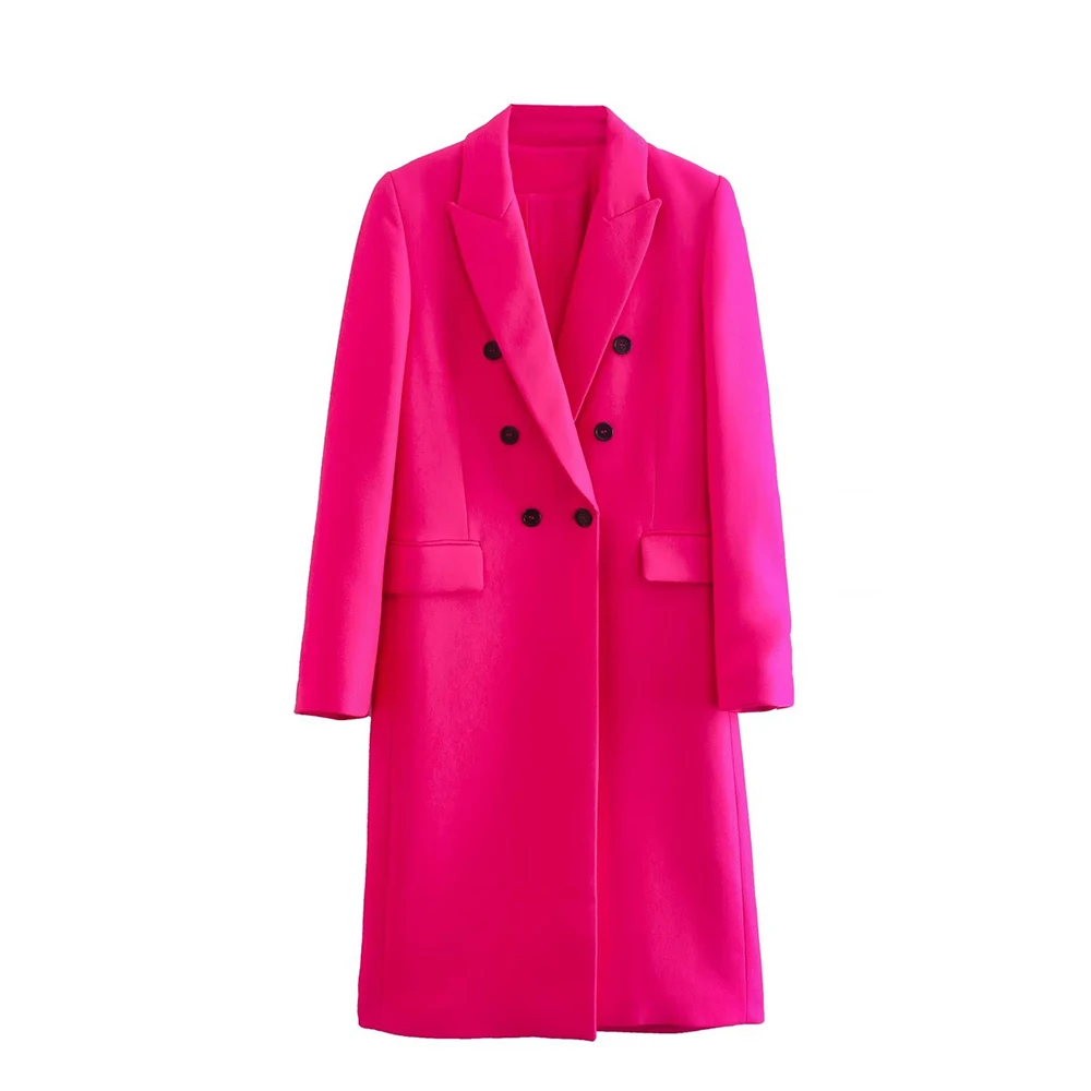 

PB&ZA Women's Fashion coat Long Fall 2022 New fashion temperament solid color casual double breasted slim chic Overcoat8159345
