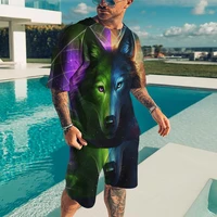 animal wolf printed streetwear summer men t shirt short outfits mens clothes tracksuit shorts and t shirt set sportwear suit