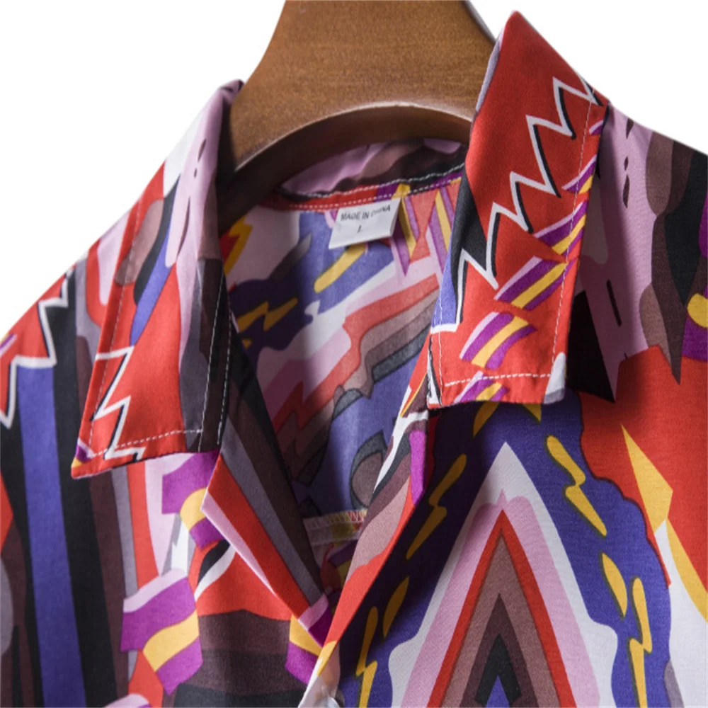 Summer Men Hawaiian Shirt Floral Print Loose Short Sleeve Tee Tops Turn-down Collar Buttons Casual Beach Blouse Streetwear