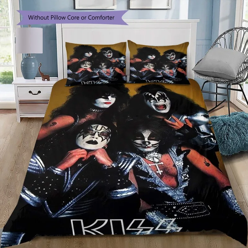 Фото Комплект постельного белья Kiss Band Rock Music с портретом Джина Симмонса, пододеяльник и наволочки, декор для спальни для фанатов хэви-метала №3