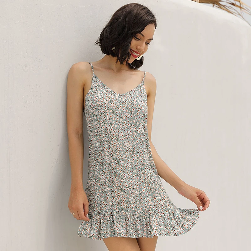 

Summer 2022 Women’s Floal A-Line Dress Sexy V Neck Floral Print Boho Beach Dress Chic Flowers Mini Dress Sundress Robe