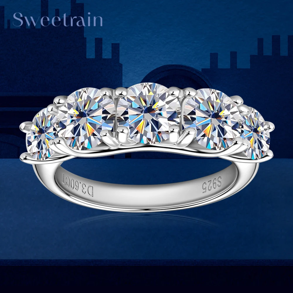 

Sweetrain 18k Plated 3.6CT Full Moissanite Rings for Women 5-stone Wedding Band Original S925 Sterling Silver Eternity Jewelry