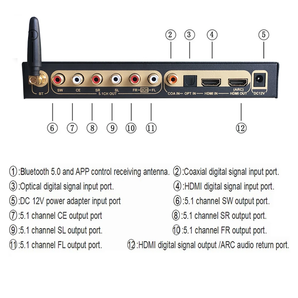 Фото HDMI-совместимый аудиоэкстрактор DTS цифровой аудио декодер 5.1 коаксиальный SPDIF ПК USB Bluetooth5.0 вход ARC для домашнего кинотеатра №4