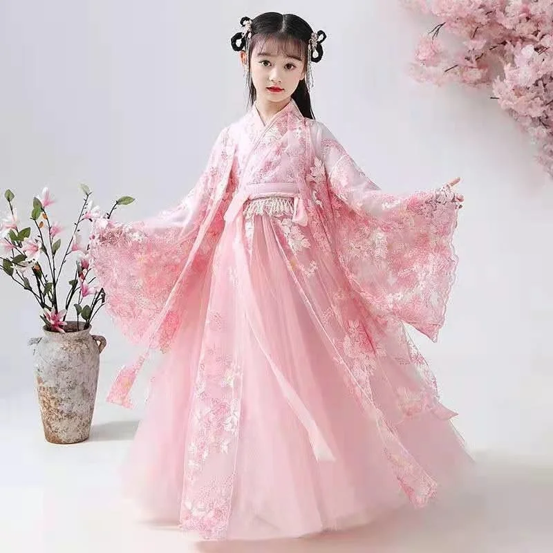 

Chinese Traditional Girls Pink Hanfu Princess Dresses Set Kids Party Cosplay Clothing Folk Dance Dress Fairy Costume