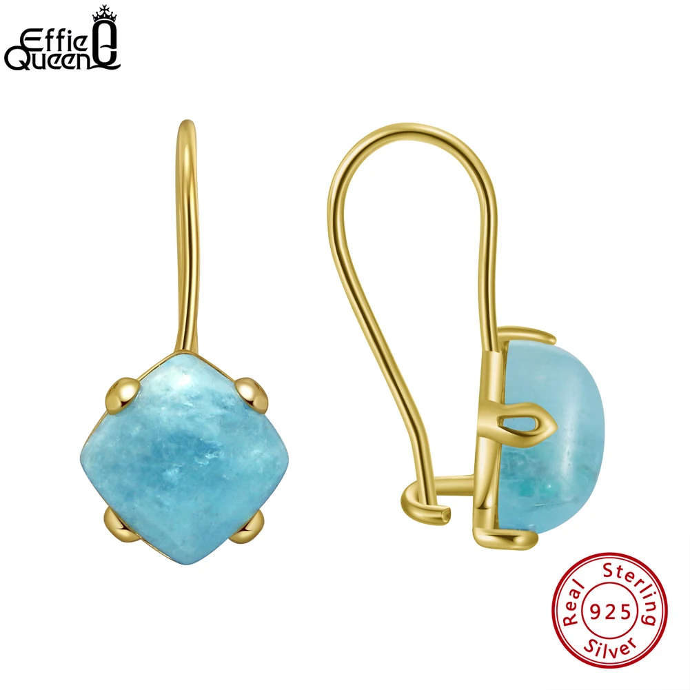 

Effie Queen Square Natural Aquamarine Dangle Earrings S925 Silver 14K Gold Plating Handmade Women Gemstone Fine Jewelry GME28
