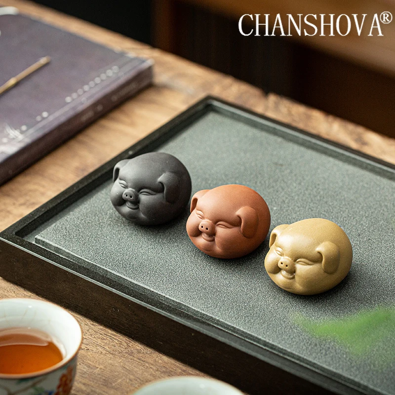 

CHANSHOVA Purple Clay Tea Pet Lucky Pig Mouse Figurine Desktop Ornaments Handmade Sculpture Crafts Home Tea Set Decoration Gifts