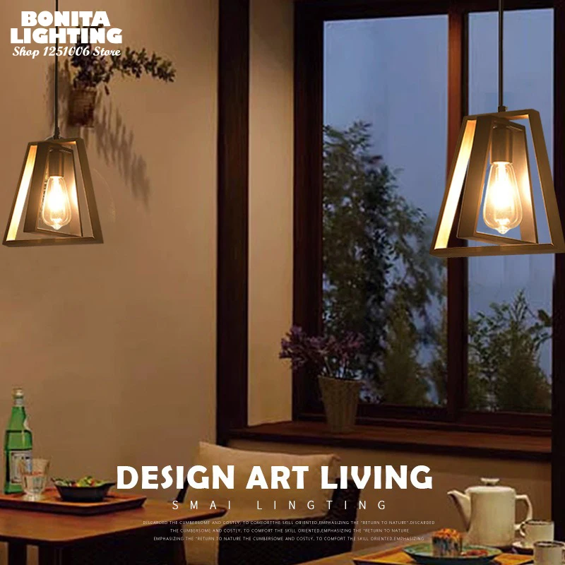 Двухслойная трапециевидная вращающаяся деревянная Подвесная лампа в стиле