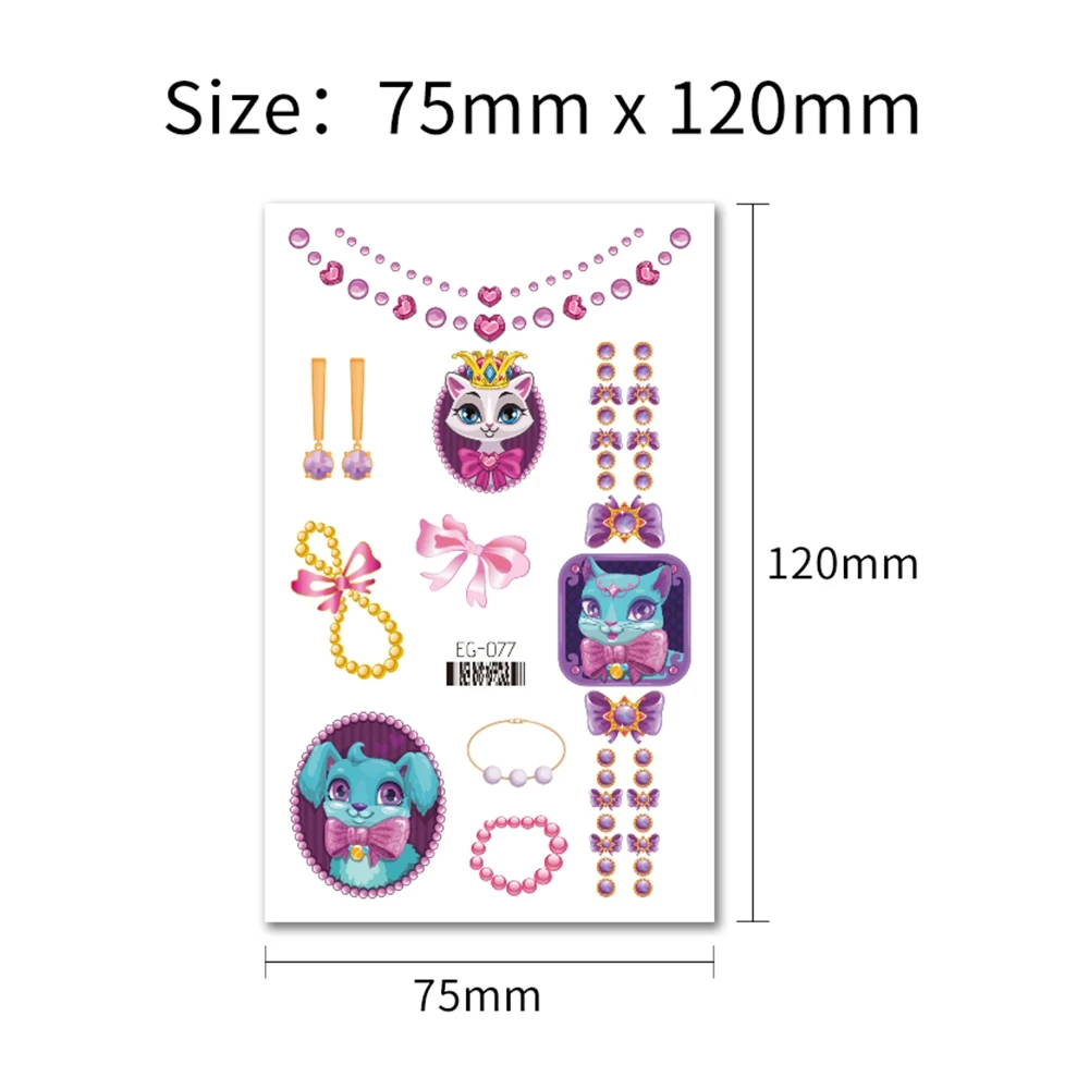 VeeCharm-блестящие Временные татуировки принцессы для девочек замок-бабочка детские