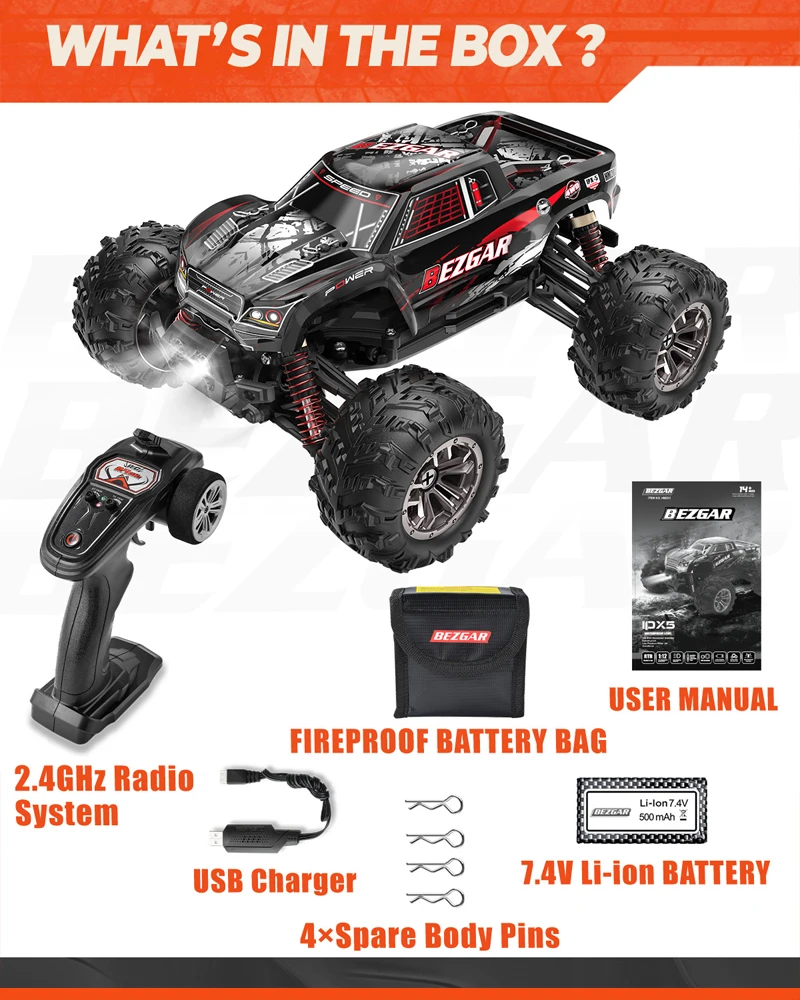 BEZGAR HM201 Hobby RC Car 1:20 All-Terrain 30Km/h Off-Road 4WD Remote Control Monster Truck Crawler with Battery for Kids Adults images - 6