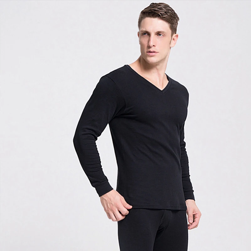 Men Thermal Underwear Set 100%Cotton Long Johns Autumn Winter Thermal Long Sleeve Tops+Pants 2Pcs Keep Warm Thermo Clothing Suit