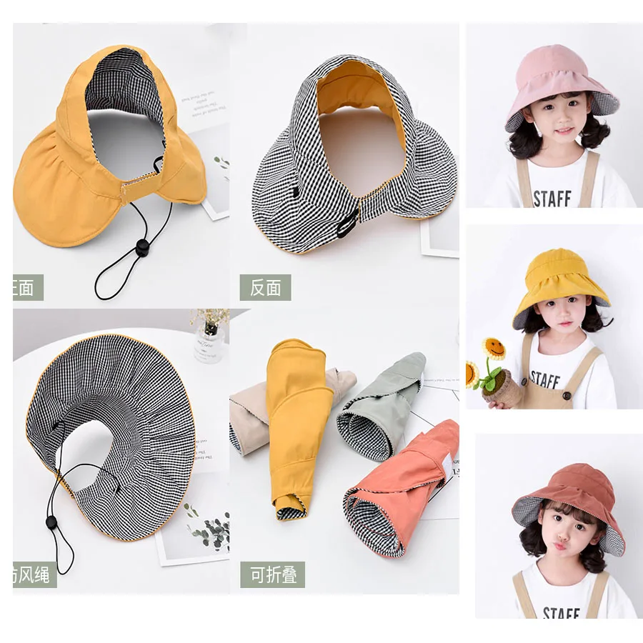 Plaid Baby Sunscreen Sun Hat Children Empty Top Hat parent-child Girl Princess Sun fisherman's Hat Free Shipping Beach Hat