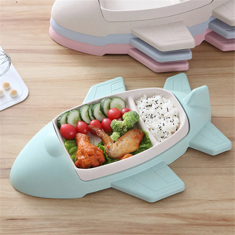 

Cartoon Aircraft Shape Tableware Bamboo Fiber Plate Infant Tableware Toddle Children's Dividers Plate Child Gift Kids Cutlery