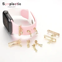 for apple watch band metal charms numbers 0 9 ring diamond ornament smart watch silicone strap accessories for iwatch bracelet