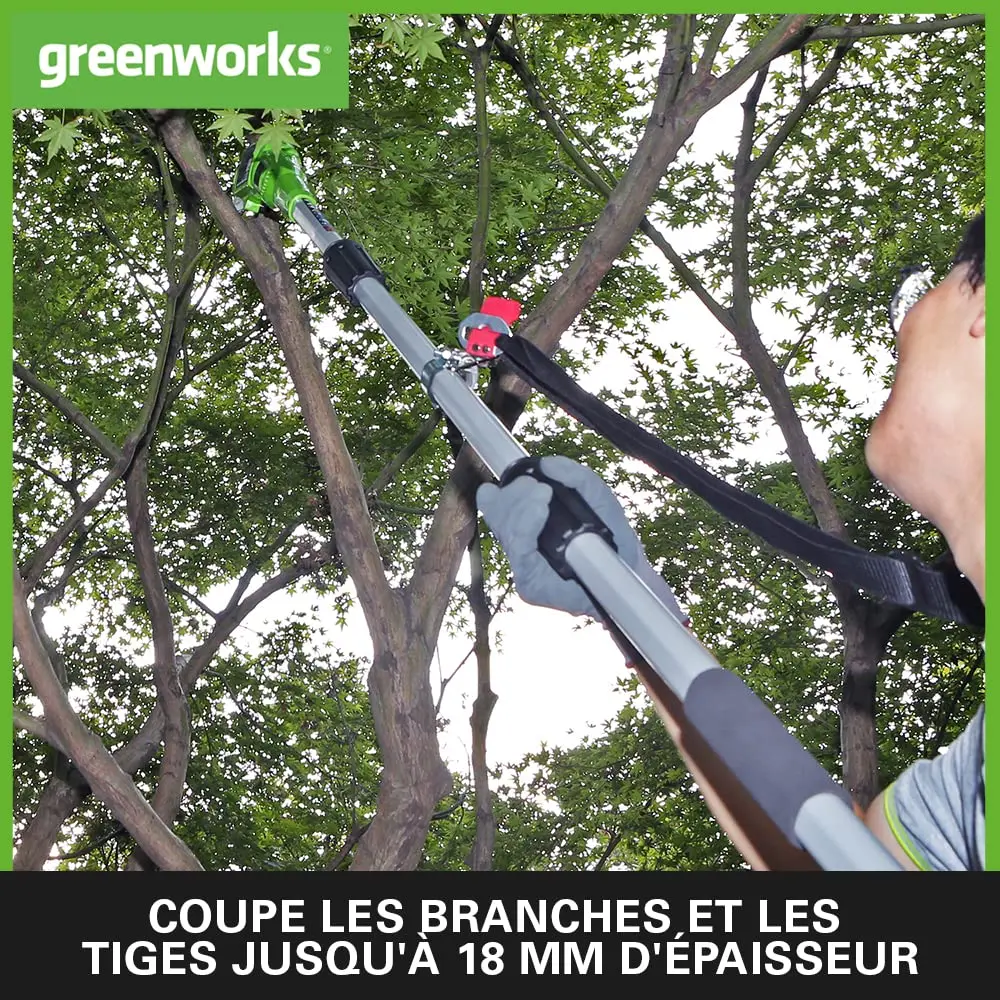 Фото Greenworks G24PSH 2-в-1 триммер для шеста и живой изгороди с батарейным питанием и плечевым ремнем, направляющая для бензопилы 20 см, триммер для живой изгороди 51 см, №4