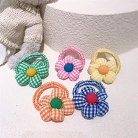 korean plaid big flower cute girl tie hair rubber band girl small intestine hair ring for childrens fashion hair accessories