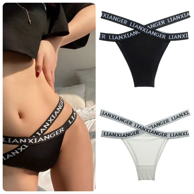 Sexy Seamless Bottoms Letter Cross Lace Low Waist Bag Hip Briefs Autumn and Winter Sports Style Girl Hip-lifting Panties Women