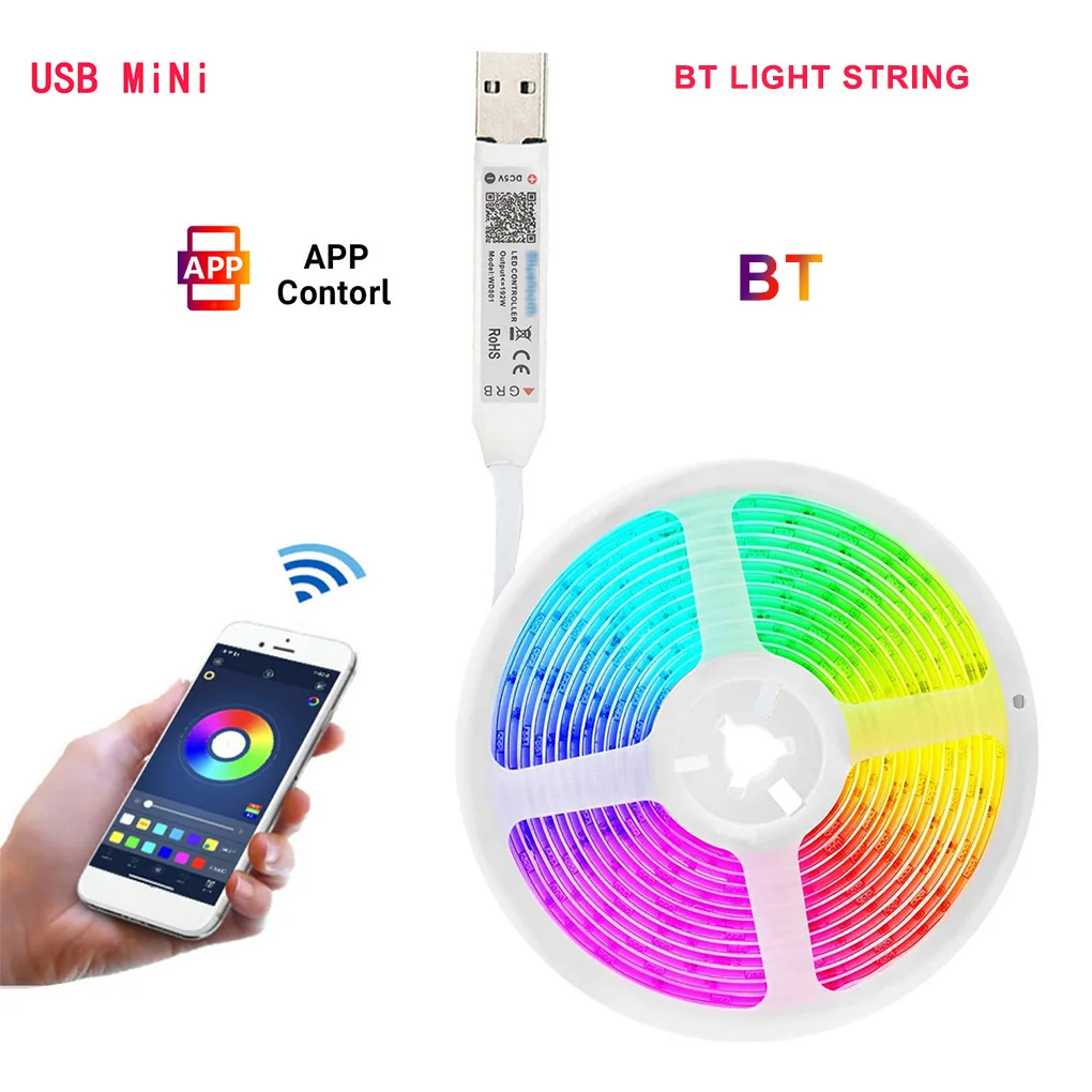 

0.5-5m 18 Leds/M LED Light String USB Powered 5050 RGB Light Strip Bluetooth-Compatible Control Lamp String Home Holiday Light