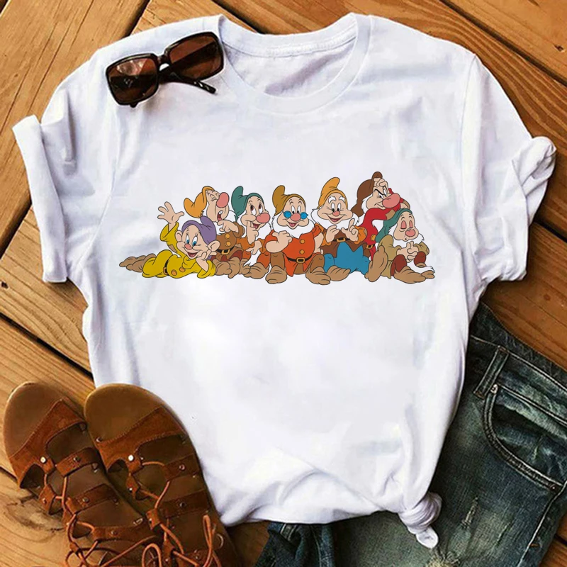 

Disney Cartoon Princess Snow White T Shirt Women Kawaii Snow White and The Seven Dwarfs Graphic Tees Unisex Tops Tshirt Female