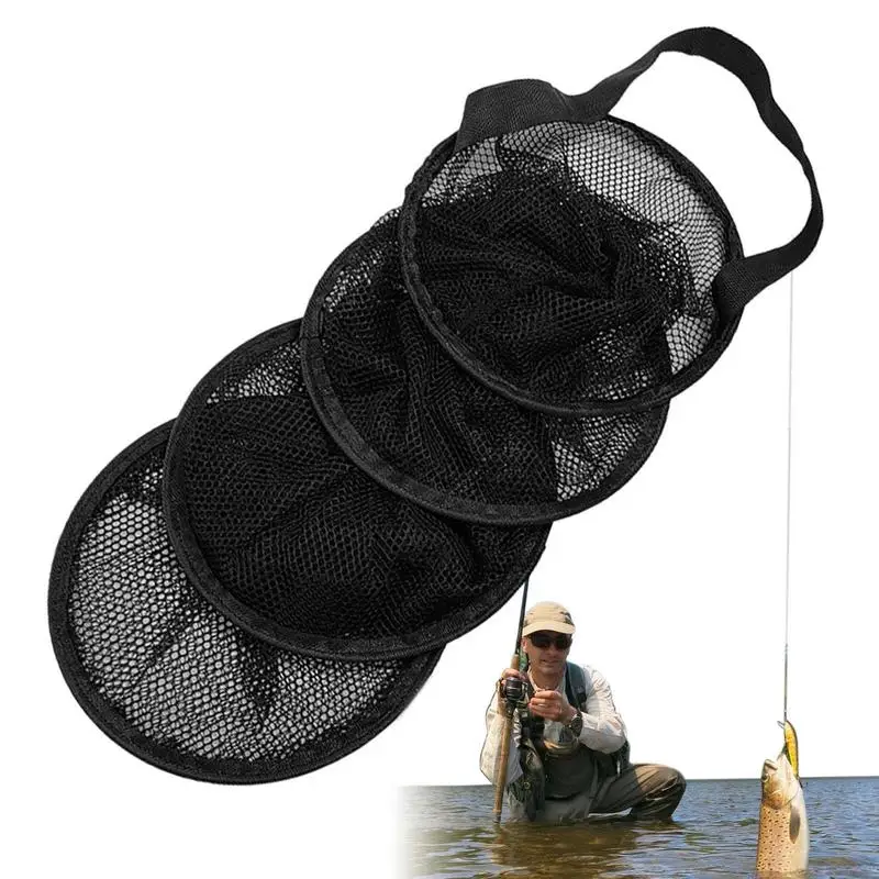 

1m Nylon Fish Net Alloy Fish Trap Live Fishing Cage Basket Collapsible Carp Fishing Tool Small Mesh Bag