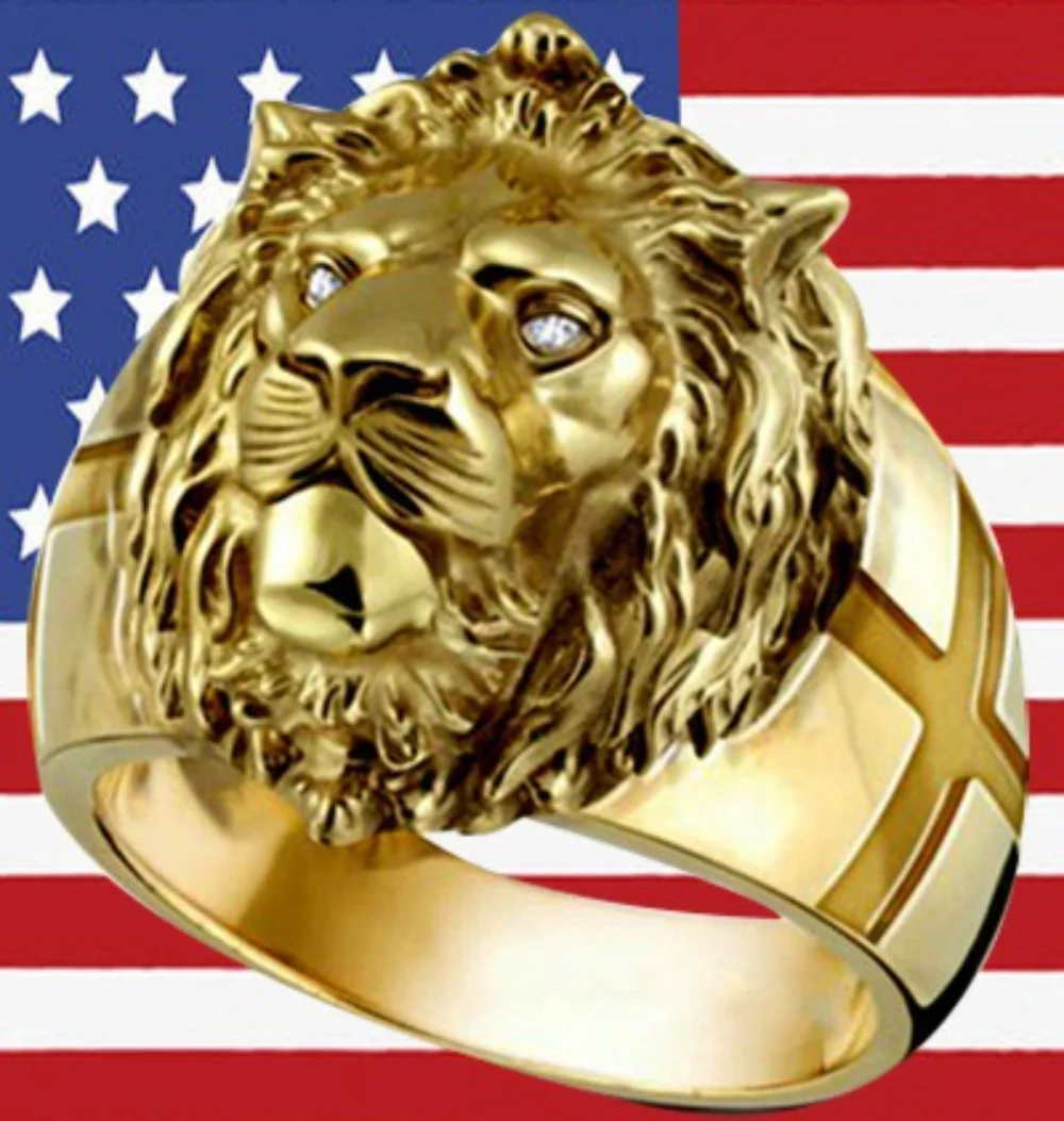 

Sale Gold Plating Lion Head Men's Ring European and American Personality Cross Ring Men's Headwear кольца anel masculino anillo
