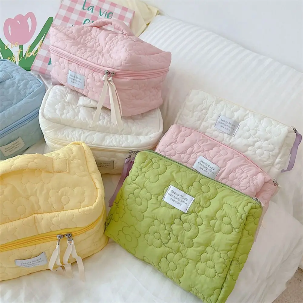 

Macaron Color Soft Quilting Cloth Women Storage Bag Makeup Bag Cosmetic Bag Large-capacity