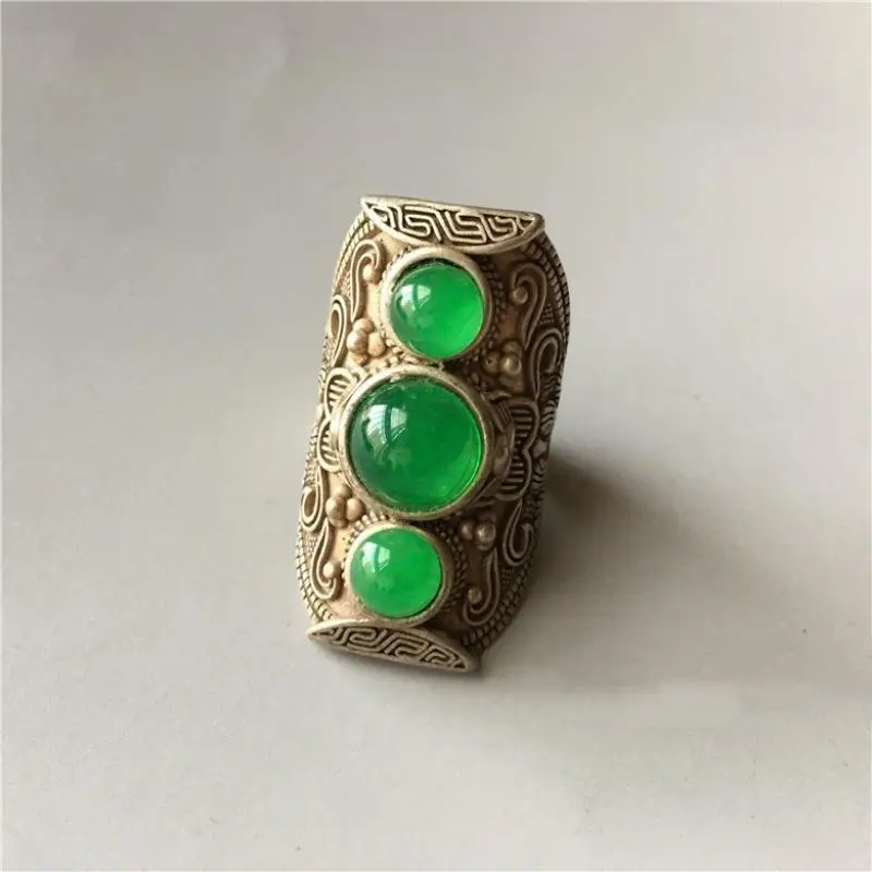 3 см Редкие Старые китайские Miao серебряные инкрустированные драгоценные камни