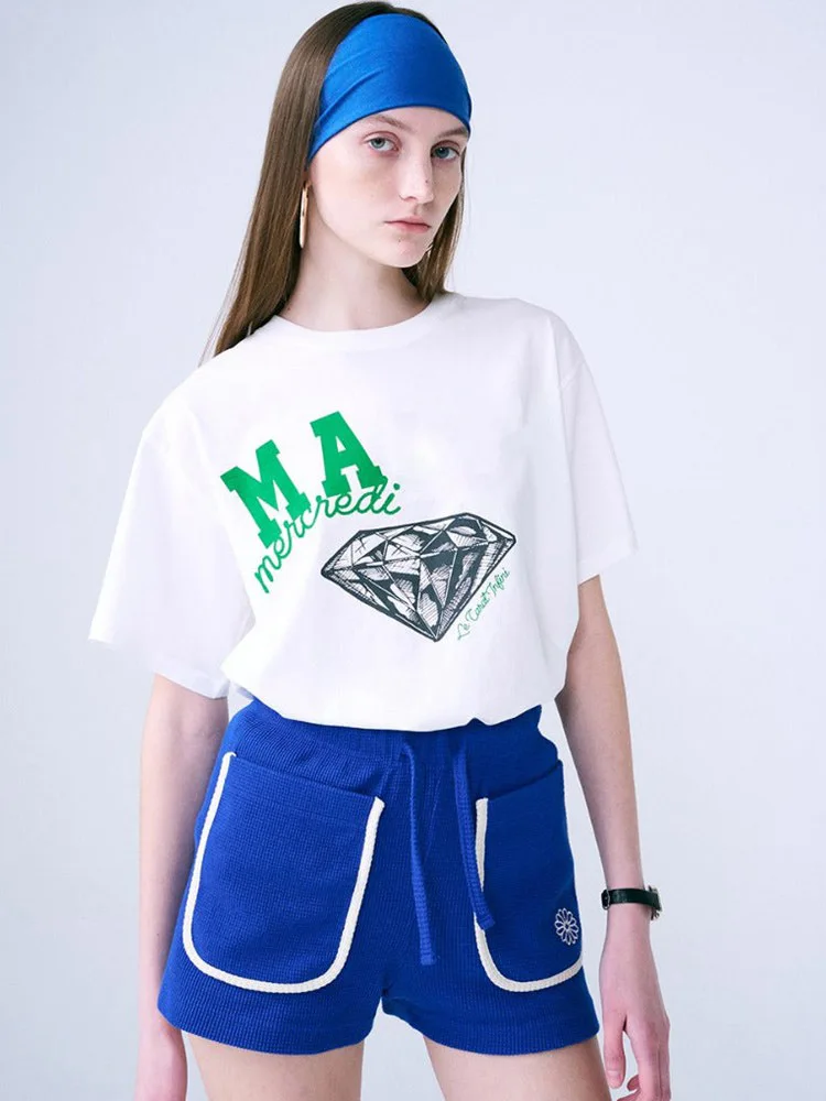 

Women T-shirt 2022 Summer New Letter Printed Cotton Short Sleeve Green Letter T-Shirt