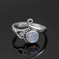 unique personality design love heart inlay moonstone metal open ring fashion women anniversary gift jewelry dropshipping