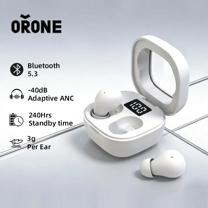 Фото Наушники ORONE SK19 Mini Bluetooth 5.3 с ANC, шумоподавлением до -40 дБ, ультралегкие (3 г), внутриканальные, стерео, комфортная посадка №1