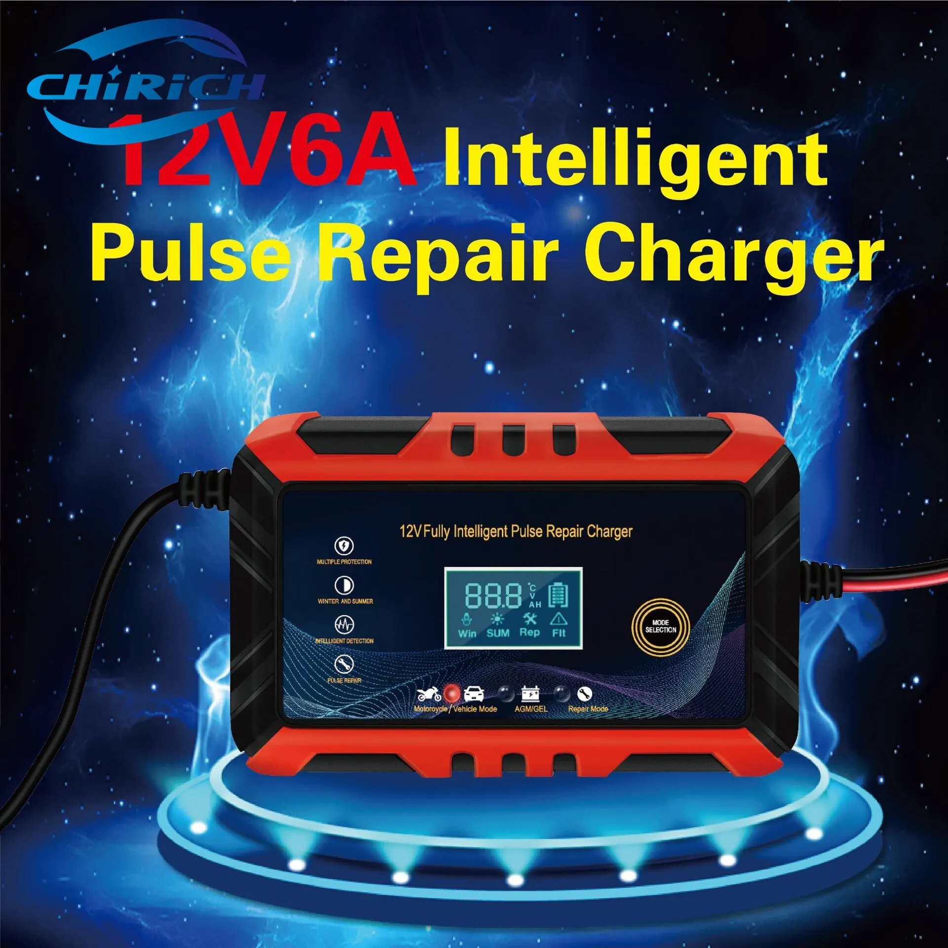 

New Digital Car Battery Charger Fully Automatic 6A 12V Intelligent Fast Charging Pulse Repair Charger Lead Acid Battery Charger