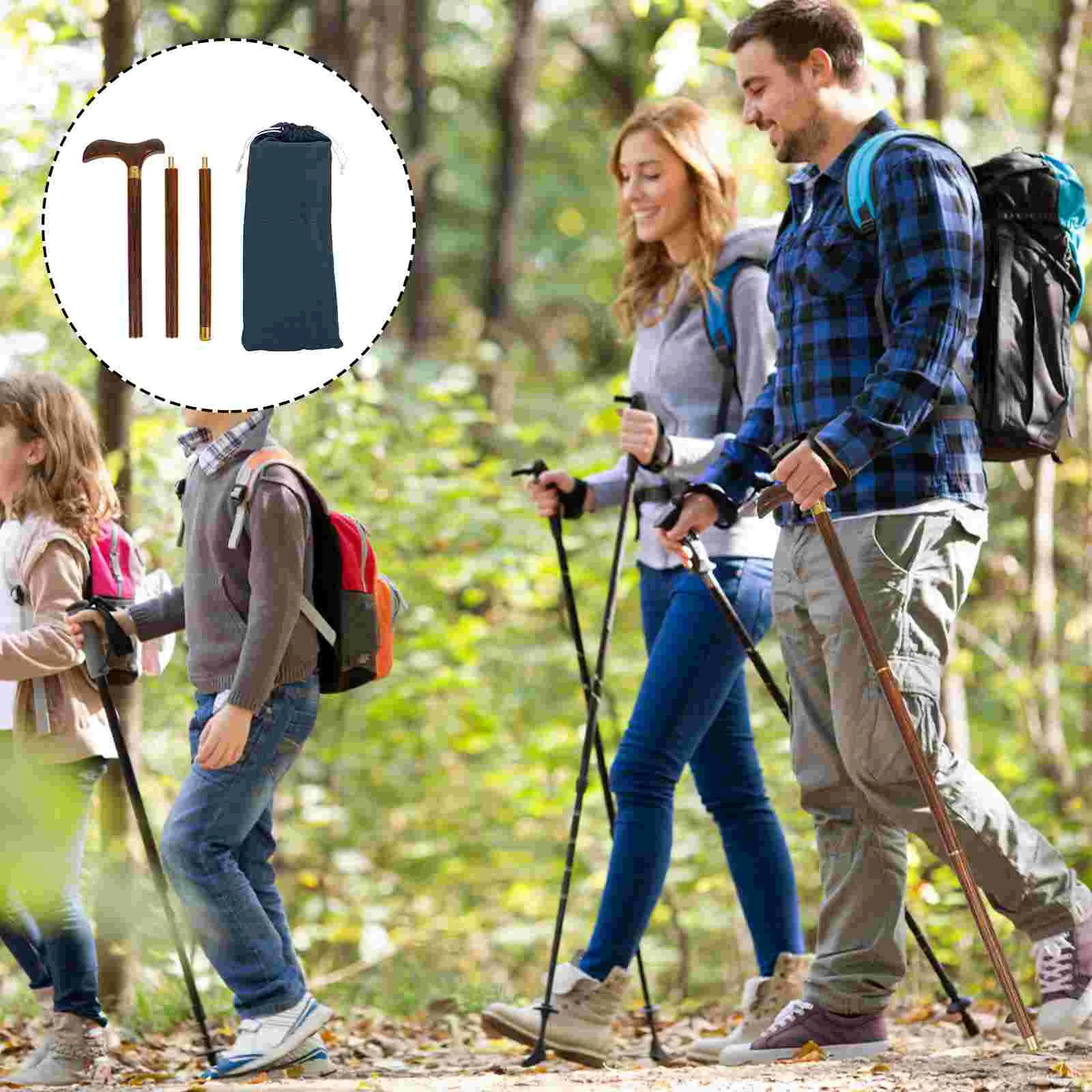 

Three-section Crutches Handle Hiking Pole Practical Trekking Outdoor Walking Mountaineering Adults