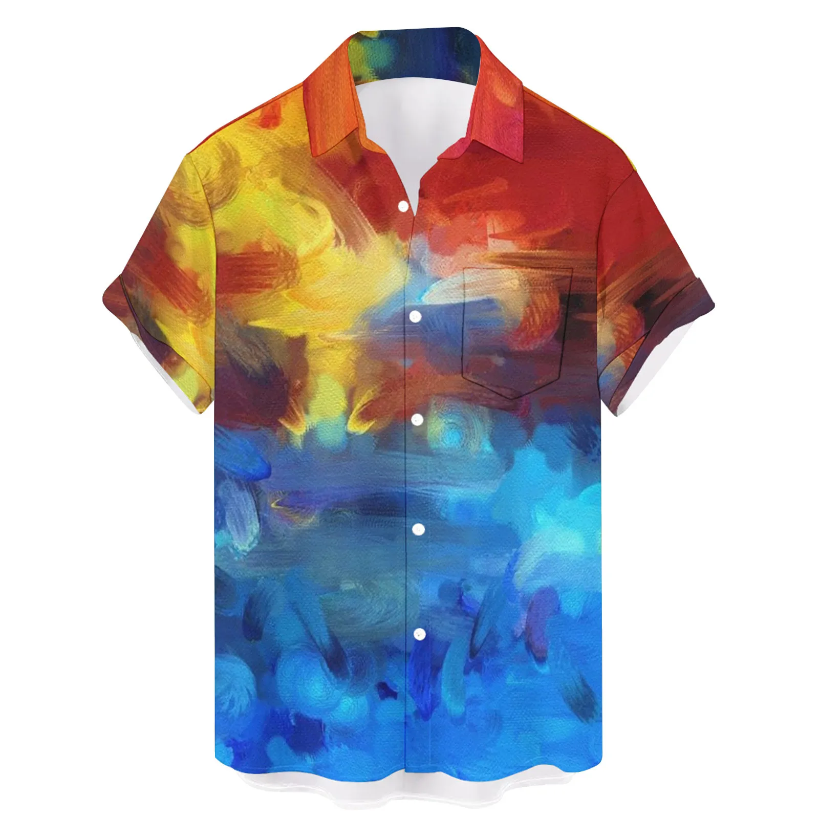 

Men Fashion Spring Summer Casual Short Sleeve Turndown Neck Printed T Shirts Top Blouse Business Men's Clothes