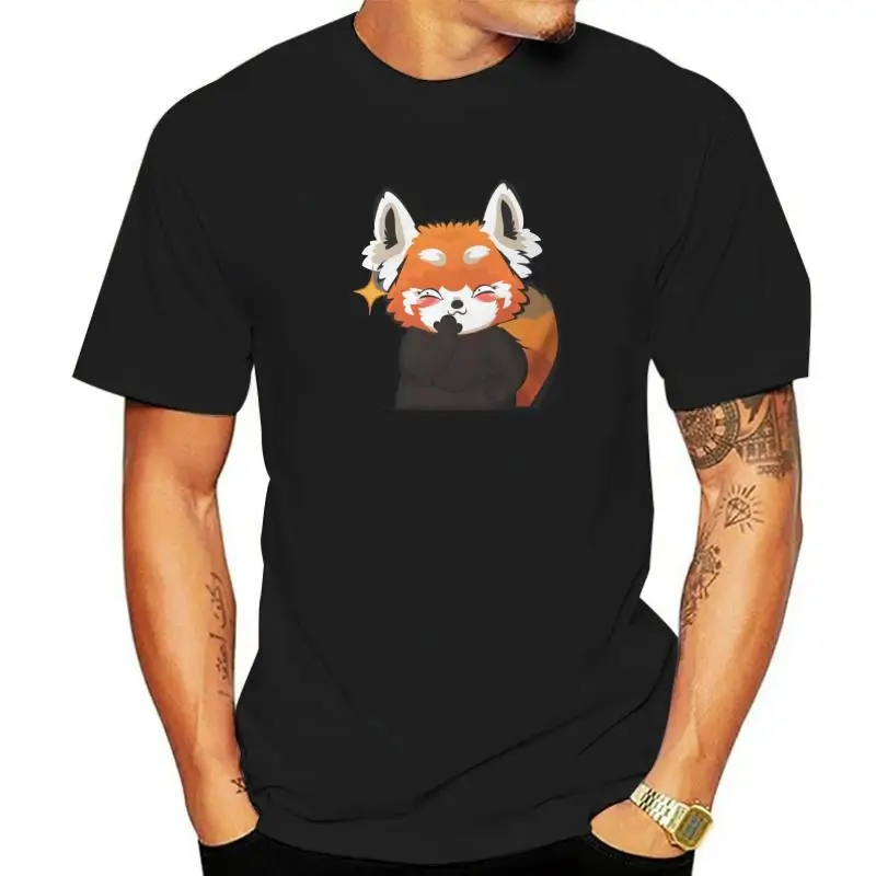 

Shy Red Panda T Shirts Men 100% Cotton Casual T-Shirts Crewneck Tanuki Pet Cute Tees Short Sleeve Tops Adult
