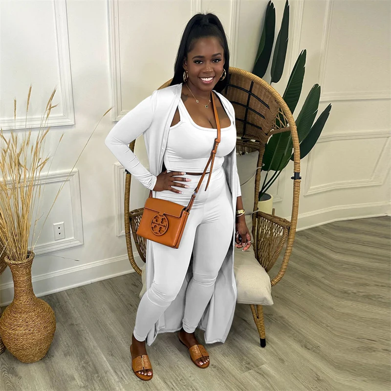 

Znaiml Casual Solid Long Coat and Tank Top and Pants Matching Suit Loungewear Autumn Winter 3 Piece Set Women Streetwear Outfits