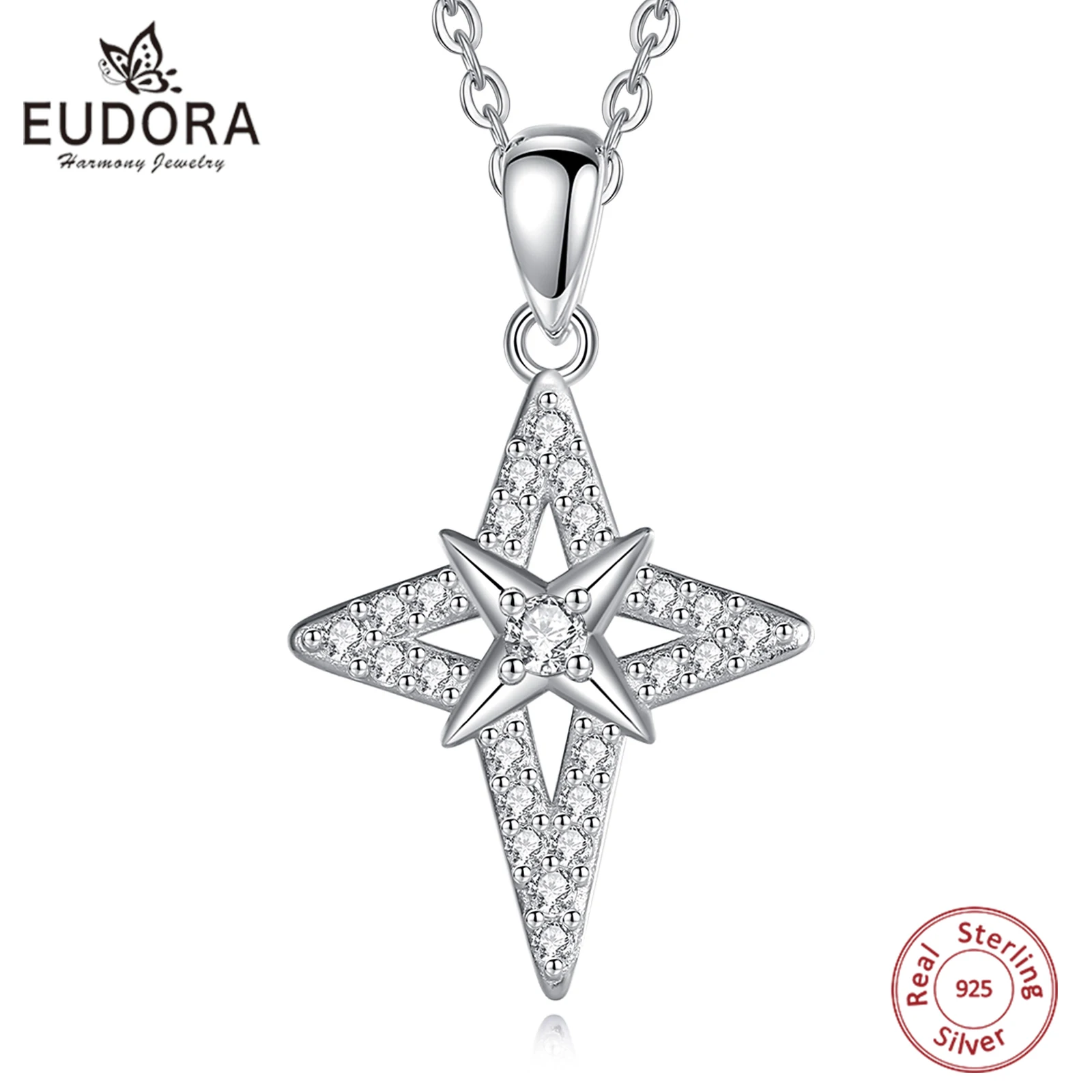 

Женское и мужское ожерелье с крестом из стерлингового серебра 925 пробы Eudora, кулон из чистого циркония, роскошные ювелирные украшения, свадеб...