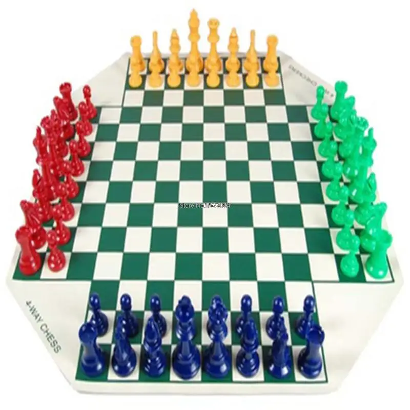 

Chess Set 4-player Board Game Medieval Chess Set With Board 64 Chess Pieces King 97 MM Travel Family Chess Game