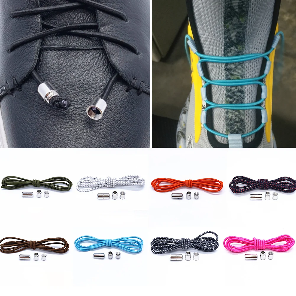 

Эластичные шнурки для кроссовок 1 пара, без завязывания, с металлическим замком, для детей и взрослых, быстрые, Круглые, для ленивых