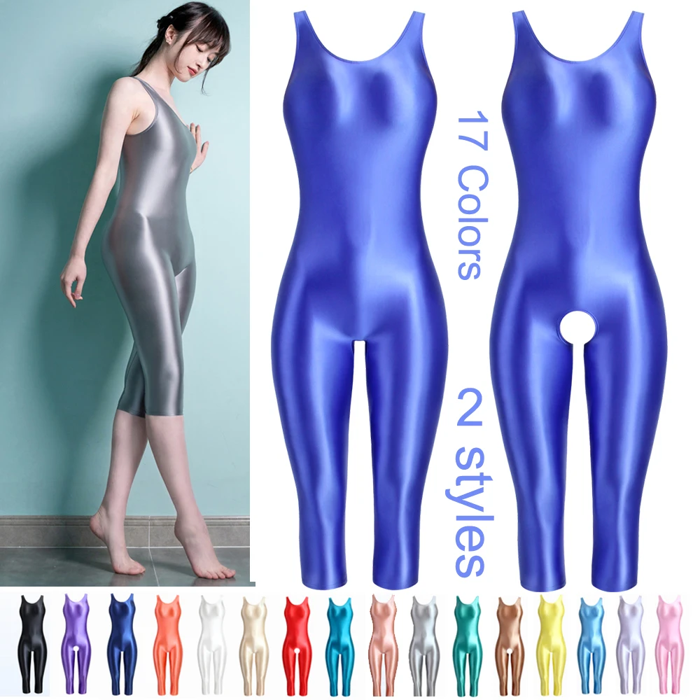 

Cropped Pants Women Oily Luster Tights Skinny Wetlook Opaque Sexy Overalls Capris Smooth Playsuit Elastic Leggings Jumpsuit