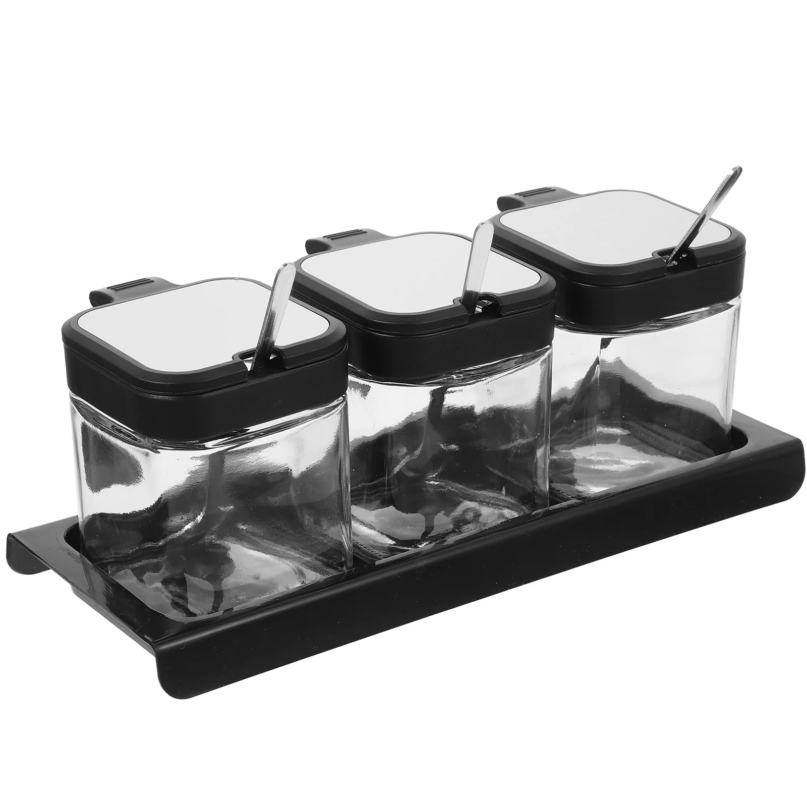 

Glass Container Lid Seasoning Box Set Salt Jar Tray Household Kitchen Multipurpose Spice Storage Pot Condiment Containers
